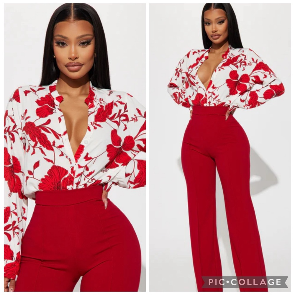 Elegant Red Floral Blouse